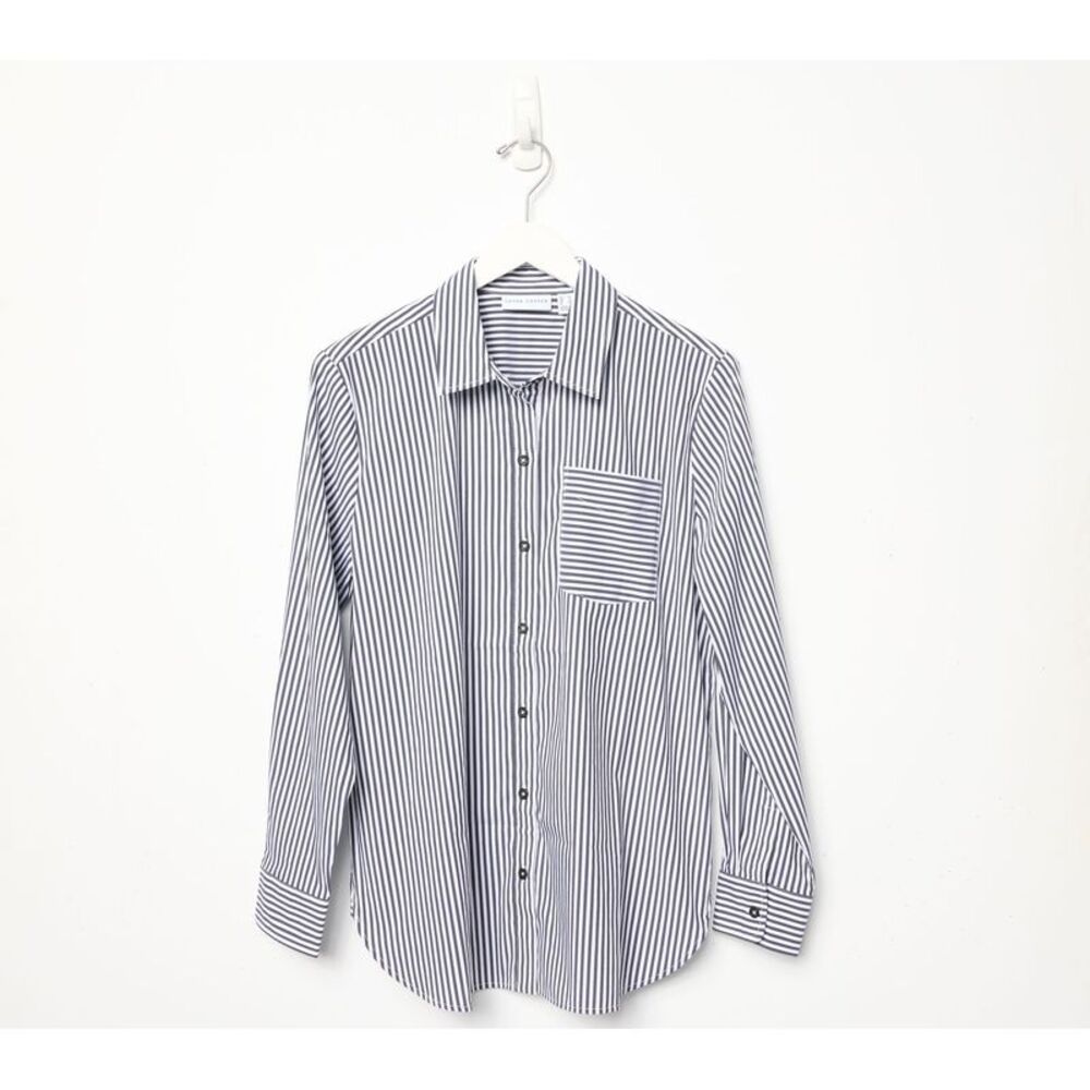 Susan Graver Women's Top Sz S Yarn Dyed Woven Poplin Shirt Multi-colored A703228
